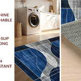 Ultra Soft Area Rug, Non Slip, Stain Resistant, Washable Area Rugs for Living Room, Bedroom, Minimalist Gray Blue Linear Composition(Blue)