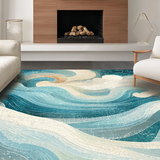Ultra Soft Area Rug, Non Slip, Stain Resistant, Washable Area Rugs for Living Room, Bedroom, Abstract Ocean Swirl Pattern with Nautical Shell Accents(Blue)
