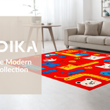 Ultra Soft Area Rug, Non Slip, Stain Resistant, Washable Area Rugs for Living Room, Bedroom, Bright Multi-Color Animal Patchwork(Red)