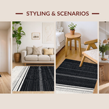 Ultra Soft Area Rug, Non Slip, Stain Resistant, Washable Area Rugs for Living Room, Bedroom, Classic Dual-Tone Linear Pattern Indoor Outdoor Washable Floor Covering(Black)