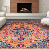 Ultra Soft Area Rug, Non Slip, Stain Resistant, Washable Area Rugs for Living Room, Bedroom, Vibrant Transitional Diamond Pattern(Orange)