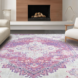Ultra Soft Area Rug, Non Slip, Stain Resistant, Washable Area Rugs for Living Room, Bedroom, Rustic Ivory Trellis Aesthetic(Purple)