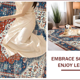 Ultra Soft Area Rug, Non Slip, Stain Resistant, Washable Area Rugs for Living Room, Bedroom, Rustic Vintage Floral Aesthetic(Blue)