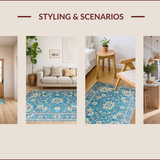 Ultra Soft Area Rug, Non Slip, Stain Resistant, Washable Area Rugs for Living Room, Bedroom, Charming Ethnic Floral Motif(Blue)
