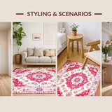 Ultra Soft Area Rug, Non Slip, Stain Resistant, Washable Area Rugs for Living Room, Bedroom, Warm Earthy Medallion Arrangement(White)