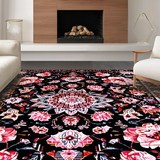 Ultra Soft Area Rug, Non Slip, Stain Resistant, Washable Area Rugs for Living Room, Bedroom, Distressed Vintage Floral Medallion(Black)