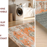 Ultra Soft Area Rug, Non Slip, Stain Resistant, Washable Area Rugs for Living Room, Bedroom, Vibrant Boho-Inspired Linear Design(Orange)
