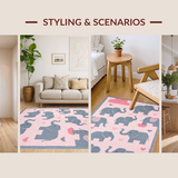 Ultra Soft Area Rug, Non Slip, Stain Resistant, Washable Area Rugs for Living Room, Bedroom, Rustic Vintage Elephant Graphic(Pink)