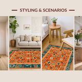 Ultra Soft Area Rug, Non Slip, Stain Resistant, Washable Area Rugs for Living Room, Bedroom, Chic Retro Symmetrical Elements(Orange)