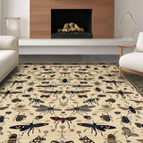 Ultra Soft Area Rug, Non Slip, Stain Resistant, Washable Area Rugs for Living Room, Bedroom, Classic Earth Tones with Insects(Beige)