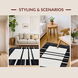Ultra Soft Area Rug, Non Slip, Stain Resistant, Washable Area Rugs for Living Room, Bedroom, Modern Linear Spectrum Runner Rug with Alternating Bold and Narrow Stripes(Black)