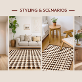 Ultra Soft Area Rug, Non Slip, Stain Resistant, Washable Area Rugs for Living Room, Bedroom, Elegant Light Brown Tiled Design(Beige)