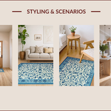 Ultra Soft Area Rug, Non Slip, Stain Resistant, Washable Area Rugs for Living Room, Bedroom, Chic Rustic Botanical Design(Blue)
