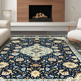 Ultra Soft Area Rug, Non Slip, Stain Resistant, Washable Area Rugs for Living Room, Bedroom, Chic Geometric Floral Arrangement(Blue)