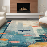 Ultra Soft Area Rug, Non Slip, Stain Resistant, Washable Area Rugs for Living Room, Bedroom, Aquatic Sanctuary Decorative Rug With Marine Life Illustrations(Gray)