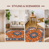 Ultra Soft Area Rug, Non Slip, Stain Resistant, Washable Area Rugs for Living Room, Bedroom, Cheerful Multi-Tonal Floral Element(Orange)