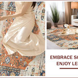 Ultra Soft Area Rug, Non Slip, Stain Resistant, Washable Area Rugs for Living Room, Bedroom, Chic Retro Botanical Design(Orange)