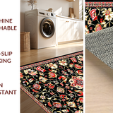 Ultra Soft Area Rug, Non Slip, Stain Resistant, Washable Area Rugs for Living Room, Bedroom, Artful Black Floral Display(Black)