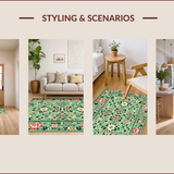 Ultra Soft Area Rug, Non Slip, Stain Resistant, Washable Area Rugs for Living Room, Bedroom, Non-Slip Boho Floral Reading Nook(Green)