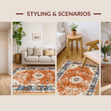 Ultra Soft Area Rug, Non Slip, Stain Resistant, Washable Area Rugs for Living Room, Bedroom, Artful Minimalist Orange Blooms(Orange)