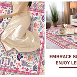 Ultra Soft Area Rug, Non Slip, Stain Resistant, Washable Area Rugs for Living Room, Bedroom, Artistic Pink Medallion Fusion(White)