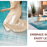 Ultra Soft Area Rug, Non Slip, Stain Resistant, Washable Area Rugs for Living Room, Bedroom, Distressed Blue Circle Rug: Soft, Washable Teal Area Rug(Blue)