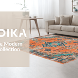 Ultra Soft Area Rug, Non Slip, Stain Resistant, Washable Area Rugs for Living Room, Bedroom, Modern Abstract Circular Pattern Play(Orange)