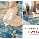 Ultra Soft Area Rug, Non Slip, Stain Resistant, Washable Area Rugs for Living Room, Bedroom, Coastal Seahorse Themed Plush Accent Carpet with Soft Textured Waves Design(Blue)