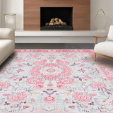 Ultra Soft Area Rug, Non Slip, Stain Resistant, Washable Area Rugs for Living Room, Bedroom, Elegant Pink Grey Blossom Motif(Pink)