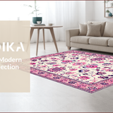 Ultra Soft Area Rug, Non Slip, Stain Resistant, Washable Area Rugs for Living Room, Bedroom, Folk Art Inspired Floral Elegance(Ivory)