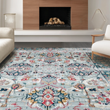 Ultra Soft Area Rug, Non Slip, Stain Resistant, Washable Area Rugs for Living Room, Bedroom, Rustic Silver Floral Texture(Gray)