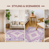Ultra Soft Area Rug, Non Slip, Stain Resistant, Washable Area Rugs for Living Room, Bedroom, Contemporary Circular Floral Aesthetic(Purple)