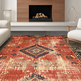 Ultra Soft Area Rug, Non Slip, Stain Resistant, Washable Area Rugs for Living Room, Bedroom, Striking Colorful Tribal Elements(Red)
