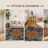 Ultra Soft Area Rug, Non Slip, Stain Resistant, Washable Area Rugs for Living Room, Bedroom, Classic Earthy Medallion Elegance(Orange)