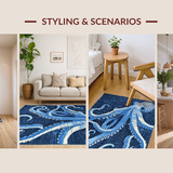 Ultra Soft Area Rug, Non Slip, Stain Resistant, Washable Area Rugs for Living Room, Bedroom, Octopus Area Rug - Blue Abstract Animal Design(Blue)