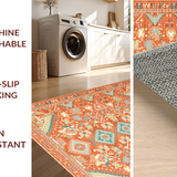 Ultra Soft Area Rug, Non Slip, Stain Resistant, Washable Area Rugs for Living Room, Bedroom, Stylish Distressed Floral Aesthetic(Orange)