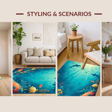 Ultra Soft Area Rug, Non Slip, Stain Resistant, Washable Area Rugs for Living Room, Bedroom, Underwater Adventure Kids Rug Featuring Colorful Sea Creatures Design(Blue)