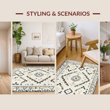 Ultra Soft Area Rug, Non Slip, Stain Resistant, Washable Area Rugs for Living Room, Bedroom, Neutral Textured Diamond Motif(Beige)