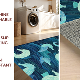 Ultra Soft Area Rug, Non Slip, Stain Resistant, Washable Area Rugs for Living Room, Bedroom, Elegant Coastal Seahorse Carpet with Blue Gradient and Symmetrical Wave Patterns(Blue)