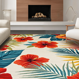 Ultra Soft Area Rug, Non Slip, Stain Resistant, Washable Area Rugs for Living Room, Bedroom, Lively Multicolored Leaf Motif(Red)
