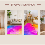 Ultra Soft Area Rug, Non Slip, Stain Resistant, Washable Area Rugs for Living Room, Bedroom, Fluffy Rainbow Tie-Dye(Red)