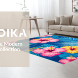 Ultra Soft Area Rug, Non Slip, Stain Resistant, Washable Area Rugs for Living Room, Bedroom, Vibrant Tropical Floral Motif(Blue)