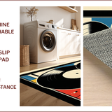 Ultra Soft Area Rug, Non Slip, Stain Resistant, Washable Area Rugs for Living Room, Bedroom, vinyl record half round(Black)