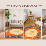 Ultra Soft Area Rug, Non Slip, Stain Resistant, Washable Area Rugs for Living Room, Bedroom, Rustic Soft Pastel Circular Design(Orange)