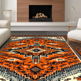 Ultra Soft Area Rug, Non Slip, Stain Resistant, Washable Area Rugs for Living Room, Bedroom, Vibrant Circular Rustic Cowboy Pattern(Orange)