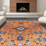 Ultra Soft Area Rug, Non Slip, Stain Resistant, Washable Area Rugs for Living Room, Bedroom, Lively Colorful Ethnic Motif Design(Orange)