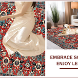 Ultra Soft Area Rug, Non Slip, Stain Resistant, Washable Area Rugs for Living Room, Bedroom, Boho Floral Non-Slip Bedroom Rug(Red)