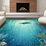 Ultra Soft Area Rug, Non Slip, Stain Resistant, Washable Area Rugs for Living Room, Bedroom, Underwater Paradise Aquatic Turtle Carpet With Vibrant Coral Reef Design(Blue)