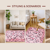 Ultra Soft Area Rug, Non Slip, Stain Resistant, Washable Area Rugs for Living Room, Bedroom, Stylish Fluffy Rose Design(Pink)