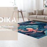 Ultra Soft Area Rug, Non Slip, Stain Resistant, Washable Area Rugs for Living Room, Bedroom, Nautical Octopus Illusion Rug Runner with 3D Oceanic Whale and Dolphin Motifs(Pink)